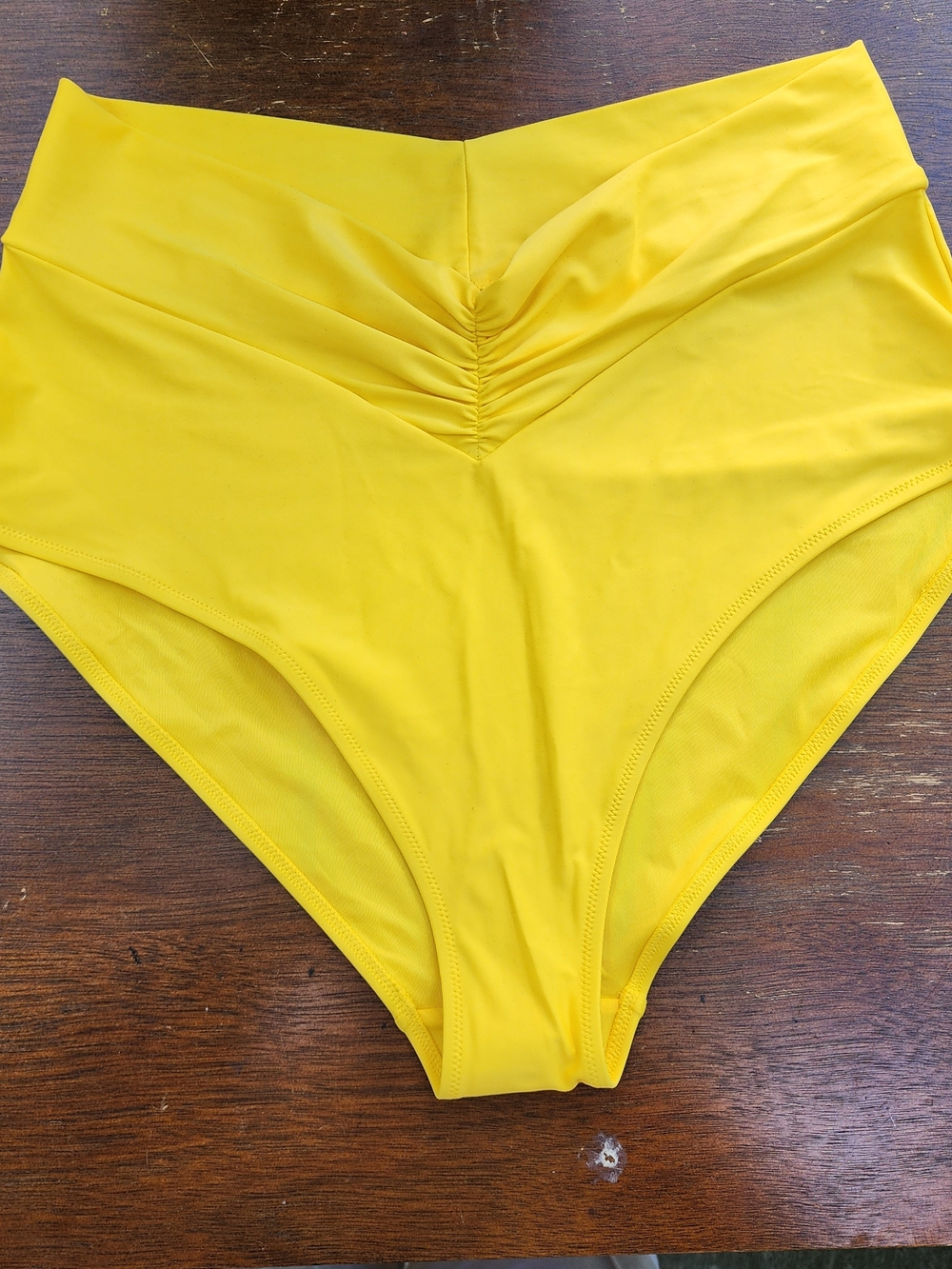 NWT Aerie Ruched High Rise Crossover Bikini Bottom Yellow [XL]